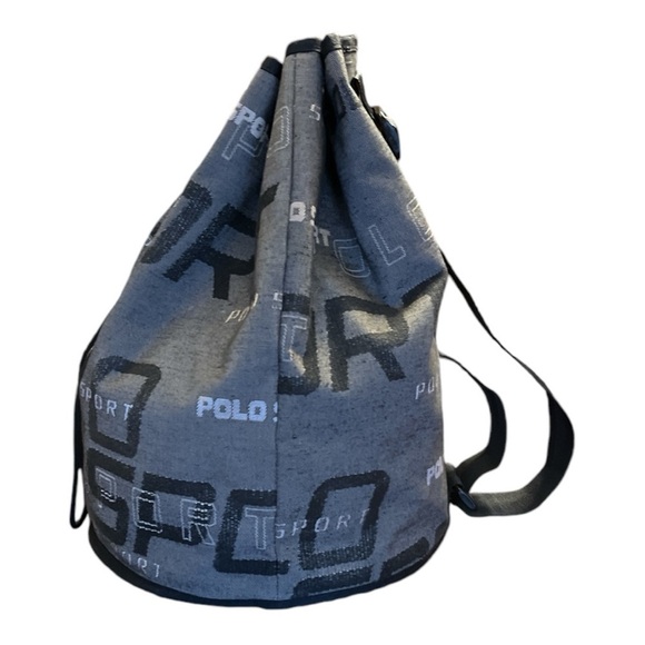 POLO SPORT Ralph Lauren Spellout All Over Print Drawstring Bucket Sling Bag VTG - Picture 2 of 9